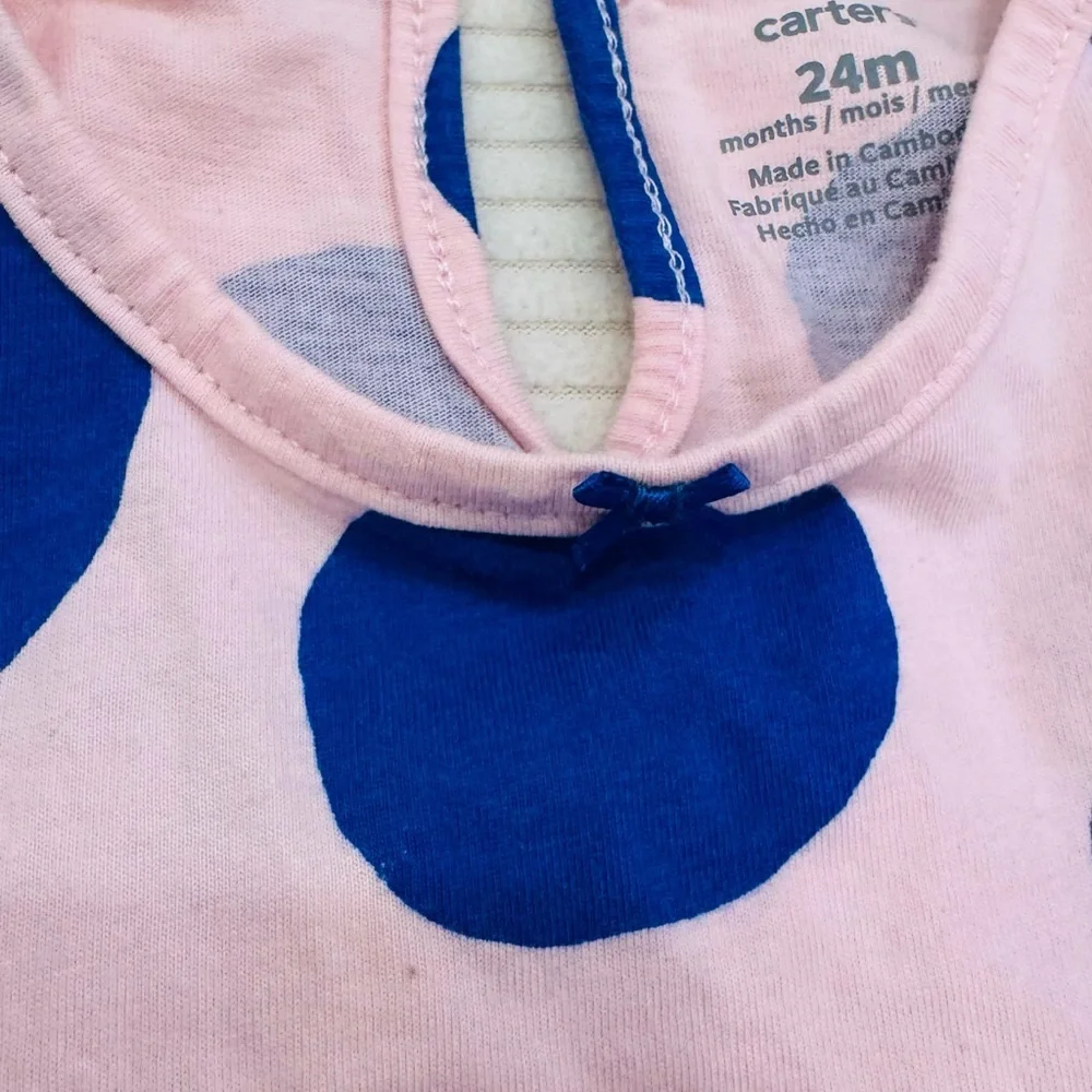 Carter's Pink Dress with Navy Blue Polka Dots Denim Leghing VGUC 24 Month
